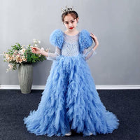 Stunning blue ball gown with train for little girl