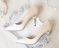 White golden bling wedding shoes