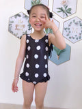 Little girl’s black white dots swimwear with wings