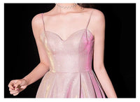 Spaghetti straps sparkly mauve prom dress starry pink evening dress