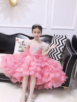 Pink ball gown for little girl high-low prom dress