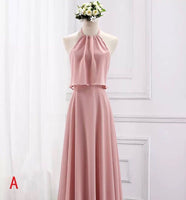 Floor length long pink chiffon bridesmaid dresses