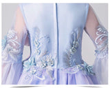Floor length long appliqué flower girl dress lavender kid's gown
