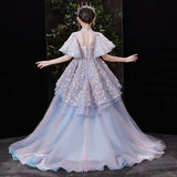 Blue purple ball gown for little girl