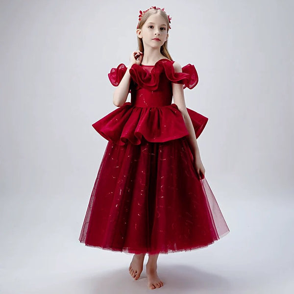 Little girl's dark red ball gown