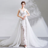 Detachable wedding dress lace wedding gown v neck wedding dress