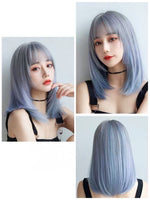 Dusty Blue wigs straight hairstyle