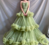 Green spaghetti straps prom dress