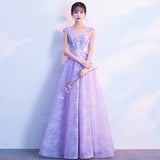 Light purple applique lace tulle event dress