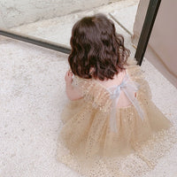 Sleeveless sparkly sequin yellow dress for little girl