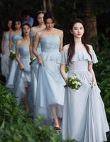 Long gray bridesmaid dress chiffon 6 design.