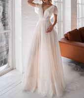 V neckline lace wedding dress