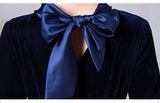 High neckline long sleeve starry dark blue little girl's dress