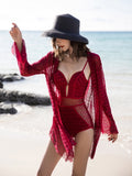 Lace swimsuit and cover up burgundy white black