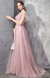 Pink embroidered tulle event dress