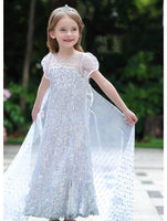 White sequin dress for little girl short sleeve sparkly costume