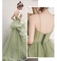 Mint green prom dress spaghetti straps