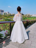 White flower girl dress dress embroidered ball gown