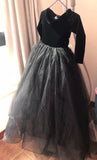 Middle sleeve black tailed little girl's prom dress