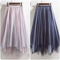 Calf length long mixed colors irregular tulle skirt