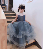Sleeveless sparkly blue ball gown for little girl