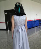 Long silver flower girl dress