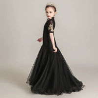 Half sleeve little girl's black mermaid dress
