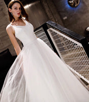 White spaghetti straps tulle dress spaghetti straps white wedding gown