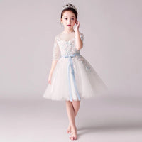 Middle sleeve embroidered tulle high low flower girl dress