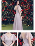 Stunning embroidered tulle bridesmaid dress floor length long