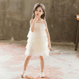 Sleeveless champagne pink black white dress for little girl