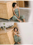 Backless green jumpsuit