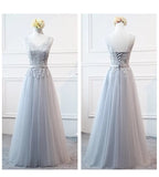Long bridesmaid dress silver gray embroidered