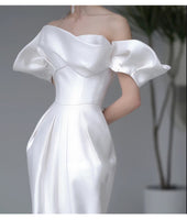 Strapless satin wedding dress high low wedding gown