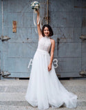Halter modest wedding dress lace a line simple wedding gown