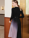 Long sleeve black purple knitted dress