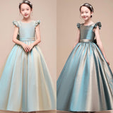 Little girl’s satin ball gown long flower girl dress