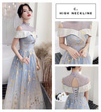 Sky blue printing bridesmaid dresses