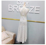 Backless white lace long dress slits