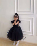 White backless dress for little girl short black ball gown
