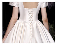Vintage wedding dress short sleeve satin dress with pearls