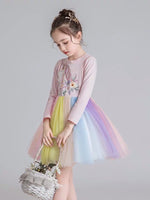 Long sleeve girl’s unicorn rainbow dress