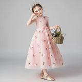 Calf Length Long pink sequin flower girl dress