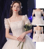 Square neckline modest wedding dress