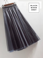 84cm calf length long mixed colors tulle skirt
