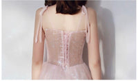 Spaghetti straps applique light pink prom dress