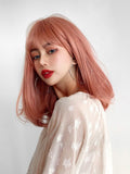 Short straight 36cm 14 inches Sakura pink wig with bangs かつら