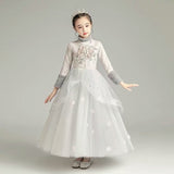 Winter prom dress for little girl grey ball gown