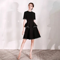 Short sleeve short black evening dress