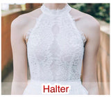 Halter modest wedding dress lace a line simple wedding gown